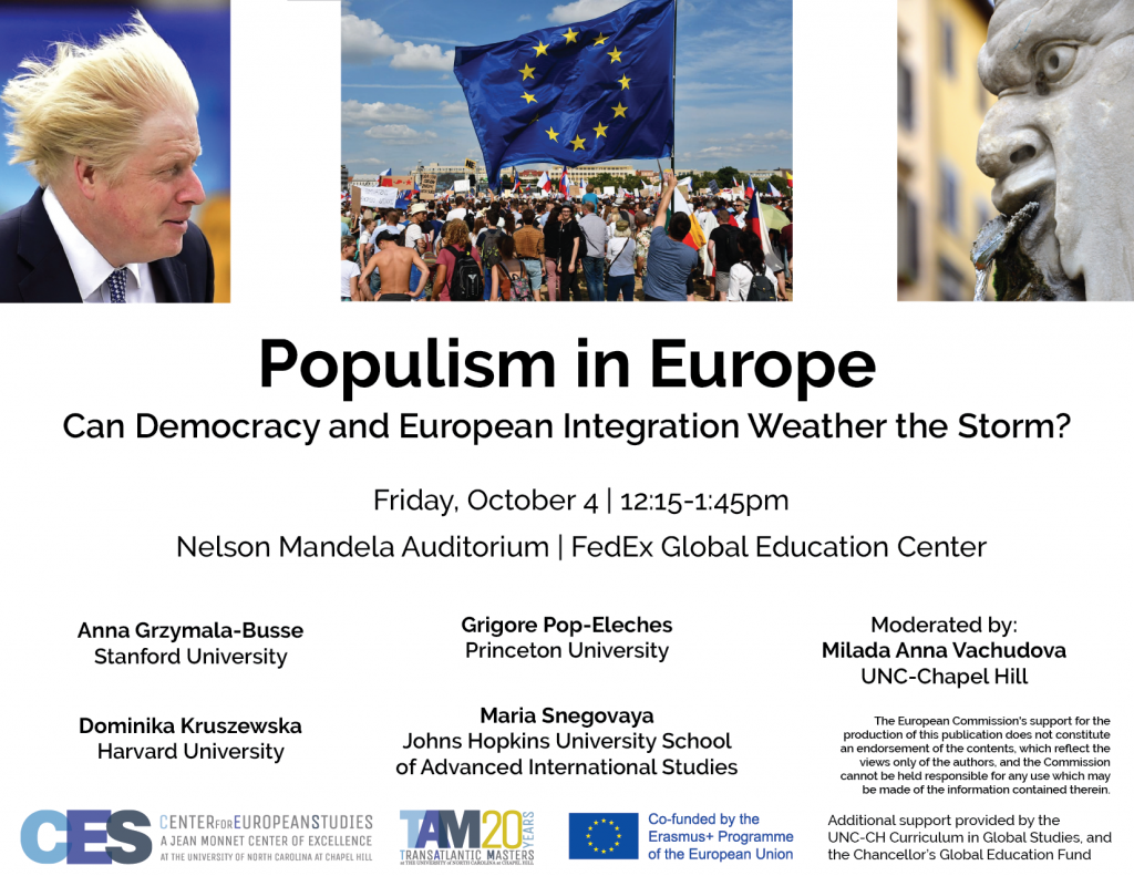 Flyer advertising panel on populism on October 4 2019.